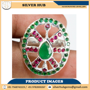 Bague de fête de mariage rubis émeraude classique en argent sterling 925 pour femme Designer ethnique fait à la main - Product Image 2