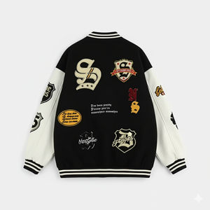 Veste universitaire unisexe avec col côtelé distinctif, manches contrastées, esprit scolaire, broderie personnalisée, équipe scolaire - Product Image 4