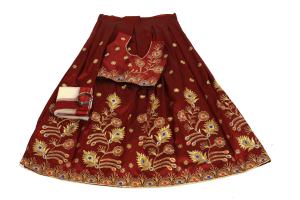 Conjunto de Lehenga Choli de Seda Color Granate para Niñas de Shoryam Fashion - Ropa Étnica Tradicional India para Bodas y Fiestas Infantiles - Product Image 2