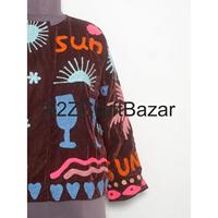 Chaqueta de Terciopelo con Bordado Suzani para Mujer, Diseño Floral, Tejido Transpirable para Otoño, Invierno y Primavera, Decoración con Logotipo