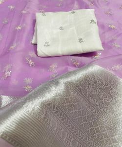 Sari de Organza de diseñador para boda con hermoso trabajo de bordado y blusa lista para usar para fiesta y boda kurta - Product Image 3