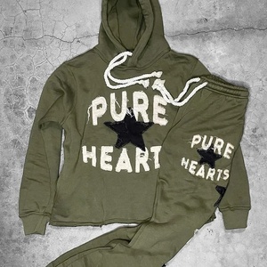 ชุดเสื้อฮู้ดปักลาย Pure Heart สีเขียวมะกอก แขนยาว ระบายอากาศได้ดี น้ำหนักเบา ผ้าฝ้าย 100% ชุดวอร์มมีเชือกผูก - Product Image 1