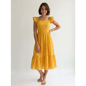 Vestido Midi Transpirable con Cuello Cuadrado y Estampado Floral, con Dobladillo con Volantes, Estilo Vintage, de Malla, para Fiestas de Otoño, Disponible en Talla XS - Product Image 5