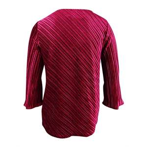 Camicetta da donna Alfani taglie forti 0X rossa con scollo a V a costine, stile casual e grazioso, a mezza manica, tinta unita o fantasia scozzese, con bottoni, primaverile - Product Image 2