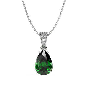 Pendentif Goutte d'Eau Vert Foncé Plaqué Rhodium en Argent Sterling 925 – Cadeau pour Femmes et Filles - Product Image 1