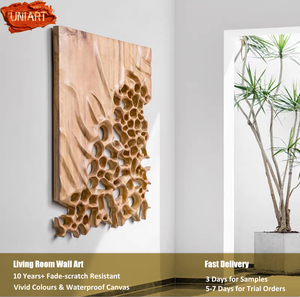 ديكور منزلي حديث، لوحة فنية جدارية تجريدية مصنوعة يدوياً بوسائط متعددة، لوحة نحت على الخشب، صور جدارية ثلاثية الأبعاد - Product Image 2