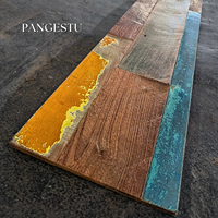 Panneau mural moderne en bois de teck recyclé, géométrique, insonorisant, antidérapant, revêtement rustique multicolore pour salon, facile à poser soi-même