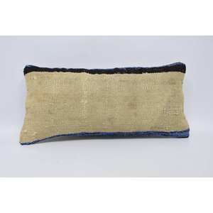 12x24 Inch Beige Wool Kantha Patchwork <b>Pillow</b> Luxury Vintage Embroidered Square Silk Plaid Print for Home Seat or Floor Use - Product Image 1