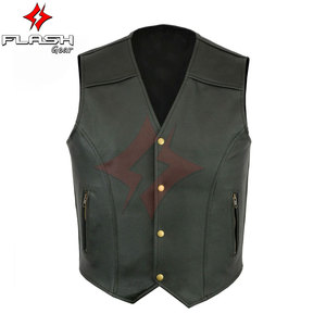 Gilet de motard en cuir pour hommes, veste classique sans manches pour motocyclette, gilet d'équitation pour club, fermeture à bouton avant, poche zippée vintage - Product Image 3