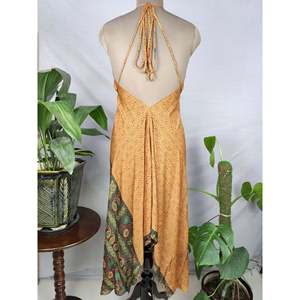 Magical Summer Boho Long Silk <b>Robe</b> Recycled Soie Halter Neckline with Tassel Decoration <b>Beach</b> Outfit - Product Image 3