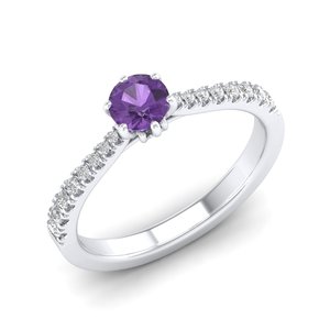 Bague solitaire REYES GRA en argent sterling 925 avec moissanite certifiée et améthyste ronde de 0,5 carat pour femme - Product Image 2