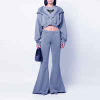 Conjunto de Sudadera Corta con Cremallera y Pantalones Acampanados para Mujer, Chándal Casual de Estilo Urbano, Conjunto de Descanso de Algodón y Felpa, Atuendo Combinado