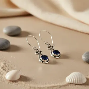 Boucles d'oreilles pendantes en argent sterling 925 avec saphir, perle d'eau douce et diamant, plaqué or et platine, pour mariage et soirée - Product Image 2