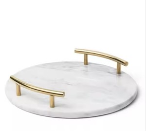 ถาดเสิร์ฟหินอ่อนที่ทันสมัยพร้อมด้ามจับทองเหลืองสำหรับโต๊ะเครื่องแป้งน้ำหอมหรือการแสดงเครื่องประดับ - Product Image 2