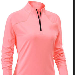 Camiseta para Mujer con Cierre de Cremallera de un Cuarto, Manga Larga, Deportiva, Casual, de Color Sólido, Secado Rápido, Transpirable, de Punto, Algodón Ecológico - Product Image 1