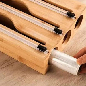 Premium Modern Bamboo 3-in-1 Wrap <b>Dispenser</b> with Slide Cutter for <b>Foil</b> and Film Standing - Product Image 3
