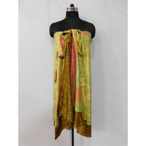 ทำด้วยมือกระโปรงผ้าไหมวินเทจสำหรับผู้หญิงหลายสีลายดอกไม้ชุดเดรสสำหรับเต้นรำคาดหน้าท้องลำลองเข็มขัดธรรมชาติ - Product Image 3