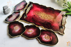 AVIS Plateau de service en résine époxy fait à la main Essentiels de cuisine uniques pour la maison, le restaurant, l'hôtel Plateau de service décoratif - Product Image 3