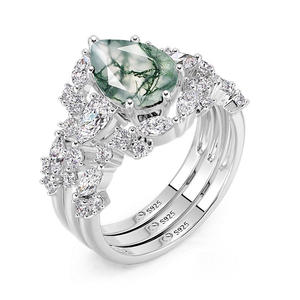 Jeulia Olivetta Pear Cut <b>Moss</b> <b>Agate</b> Fashion <b>Ring</b> Set - Product Image 4