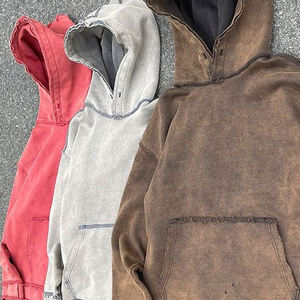 Sudadera con capucha Vintage para hombre, sudadera de manga larga con cremallera y bolsillos, ropa de calle con lavado ácido, sudaderas con capucha con lavado ácido de lana - Product Image 3