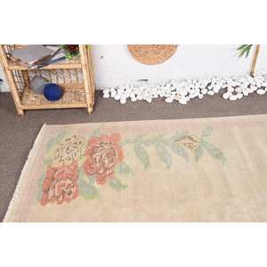 พรมสไตล์ตุรกีโบราณ4.9ft สีเบจและสีเขียวถักทอเรียบขนสัตว์สำหรับตกแต่งห้องนั่งเล่น - Product Image 5