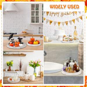 3 Pcs Rustic Wooden Serving <b>Tray</b> Candle Holder Round Wood <b>Butler</b> Decorative <b>Tray</b> Vintage Centerpiece Farmhouse Ottoman <b>Tray</b> - Product Image 6