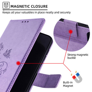 Étui portefeuille antichoc en cuir PU motif papillon et fleur avec fermeture éclair et emplacements pour cartes pour iPhone 17 16 15 14 Pro Max - Product Image 2