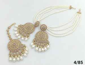 MOTIPEARL OVALSHAPE INDIEN PLAQUÉ OR BOUCLE D'OREILLE TRADITIONNELLE GOUTTE & PIERRE AVEC CHAINE MOTIPEARL & MANGTIKKA SET FEMME & FILLE - Product Image 4