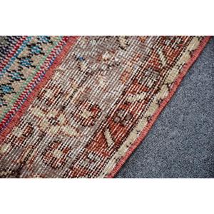 Turkish Small 2.2x5.4 ft Vintage Moroccan <b>Wool</b> Rug Red <b>Brown</b> Patchwork Design Eco-Friendly Latex Backing - Product Image 5