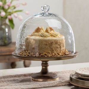 Modern Wooden Cake Stand With <b>Glass</b> Dome <b>Cloche</b> Dessert Display Pedestal Base For Bakery Wedding Party Home Decor & Gifting - Product Image 3