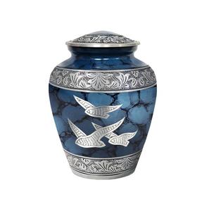 Urna de cremación de aluminio azul y dorado con diseño de flor de cuerpo completo para cenizas humanas y de mascotas Recuerdo de metal para funerales - Product Image 6