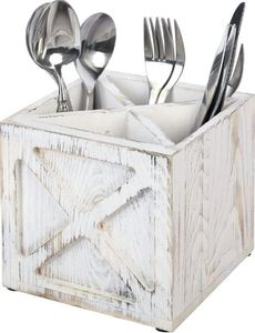 Soporte para cubiertos de madera de 4 compartimentos más vendido, organizador de encimera de cocina con restos de cuchara, Material metálico - Product Image 3
