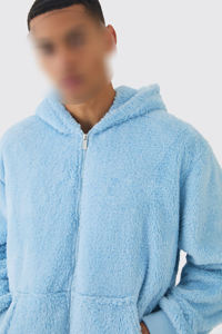 High Quality 100% Cotton <b>Sherpa</b> <b>Fleece</b> Zip Up Hoodies For <b>Men</b> Custom Embriordery Logo Solid color Breathable Hip Hop Sweatshirt - Product Image 3