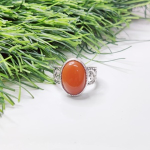 แหวนเงิน Carnelian Cabochon แหวนเงินดีไซน์เนอร์แหวนน้ำหนักเบา - Product Image 1