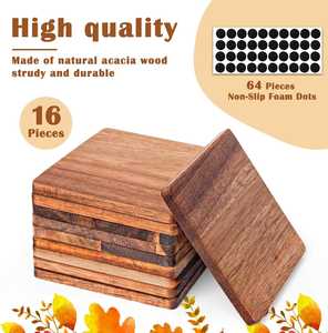 Posavasos de madera de acacia Natural ecológico clásico con estilo, alfombrilla y almohadillas duraderas para bebidas para decoración de cocina y oficina en casa - Product Image 2