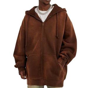 เสื้อฮู้ดซิปผู้ชายทรงปกติผ้าเฟรนช์เทอร์รี่แบบฟอกกรด ปรับแต่งปักลายได้ สไตล์สตรีทแวร์ วินเทจ เบสิค ผ้าฟลีซ - Product Image 4