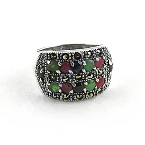 Bague de cocktail ajustable en argent plaqué or et or rose avec pierres précieuses pour femmes, style tendance et élégant - Product Image 3