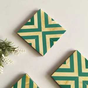 Classic Design Brass Inlay Resin Design MDF Board Coasters Square Tea Cup Coaster Home Hotel Use Low Price Handcrafted in India - Product Image 2