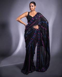 Glorious Designer Premium Bollywood Sequance Saree, Saree de travail brodé avec chemisier pour femmes au prix de gros - Product Image 1