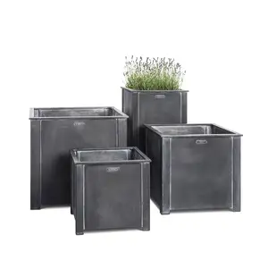 Ensemble de jardinières en métal noir moderne, carrées, décoratives, pour plantes d'intérieur et d'extérieur, pour la maison, le jardin, vente en gros - Product Image 1