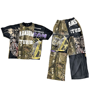 Ensemble deux pièces streetwear patchwork personnalisé (t-shirt et pantalon) - Product Image 4