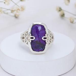 แหวนพลอยสีม่วงสีเทอร์ควอยส์สีเงินสเตอร์ลิงทำด้วยมือดีไซน์ไม่ซ้ำใครเครื่องประดับอัญมณีสไตล์โบฮีเมียนเหมาะกับชาวคริสต์ - Product Image 2