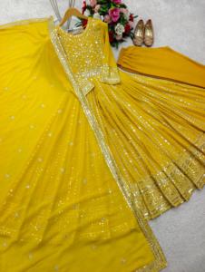 Vestido de Georgette de zorro puro con pantalón y conjunto de Dupatta perfecto para fiesta de boda y ropa festiva traje elegante para mujeres y niñas - Product Image 5