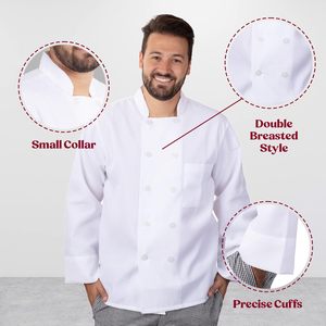 Conjunto de uniforme de chef profesional, abrigo y pantalones, mezcla duradera de poliéster/algodón - Product Image 3