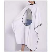 Cape de barbier professionnelle unisexe en polyester/nylon transparent avec fenêtre pour téléphone, sérigraphiée sur mesure, col réglable, OEM