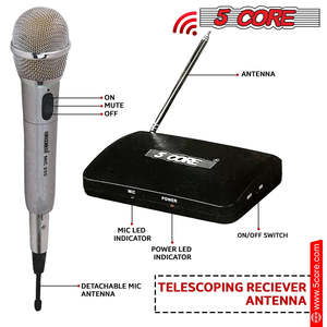 5Core <b>Wireless</b> <b>Microphone</b> Dual Function <b>Wireless</b> - Wired <b>Microphone</b> Microfono Inalambrico - Product Image 3