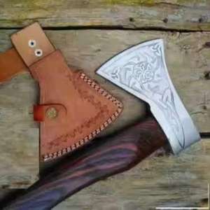 Handcrafted Viking-Inspired <b>Axe</b> with Etching Industrial Grade Hatchet for Camping and <b>Cutting</b> Applications - Product Image 1