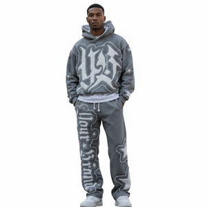Chándal con estampado DTG para hombre, Sudadera con capucha con estampado de letras personalizadas, pantalones acampanados, ropa de calle informal - Product Image 1