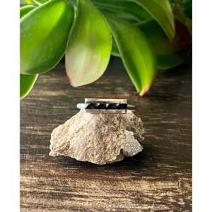 Zuni Made Sterling <b>Silver</b> Bar <b>Ring</b> Size 6.5 with Onyx Gemstone and <b>Emerald</b> Cut Geometric Pattern Men's Fine Fashion Jewelry - Product Image 1