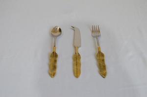 Ensemble de couverts en laiton de qualité supérieure, feuille de fougère dorée, décoratif, poli brillant, ensemble de couverts de designer de haute qualité, doré - Product Image 4